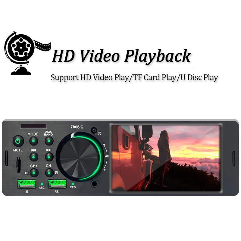 Car Radio 1 din 4.1” Touch Screen Bluetooth Stereo Mp3/Mp5 Player FM Receiver Wi
