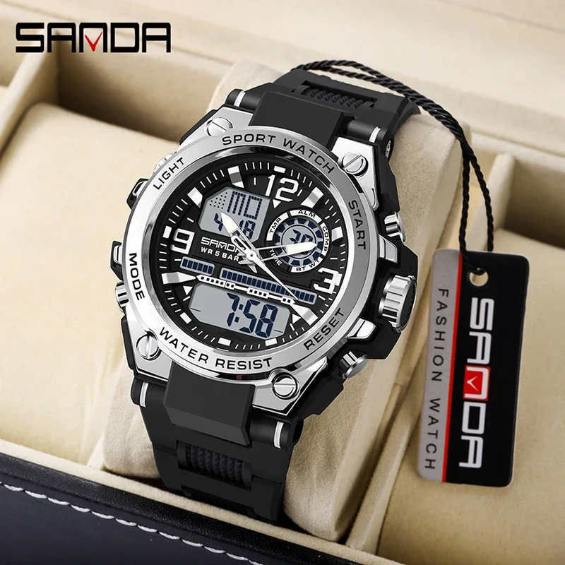 Top Brand Men Watch SANDA Luminous Dual Time Display Digital Watches Shockproof Stopwatch Clock Man Sport Wateprroof Wristwatch