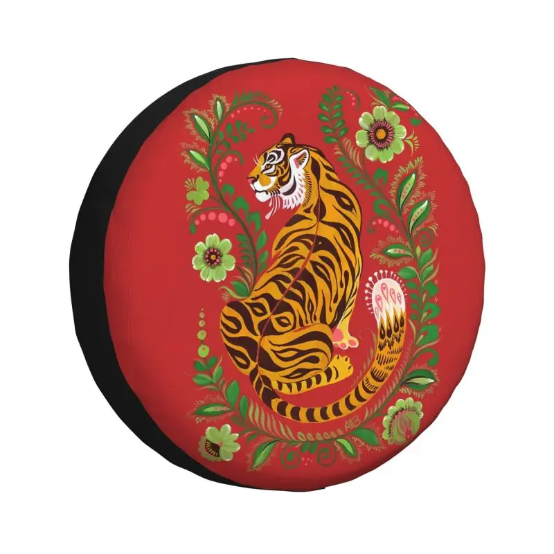 

Tiger Folk Art Spare Wheel Cover for Suzuki Mitsubish 4WD RV Custom Tropical Jungle Cat Tattoo Tire Protector 14" 15" 16" Inch