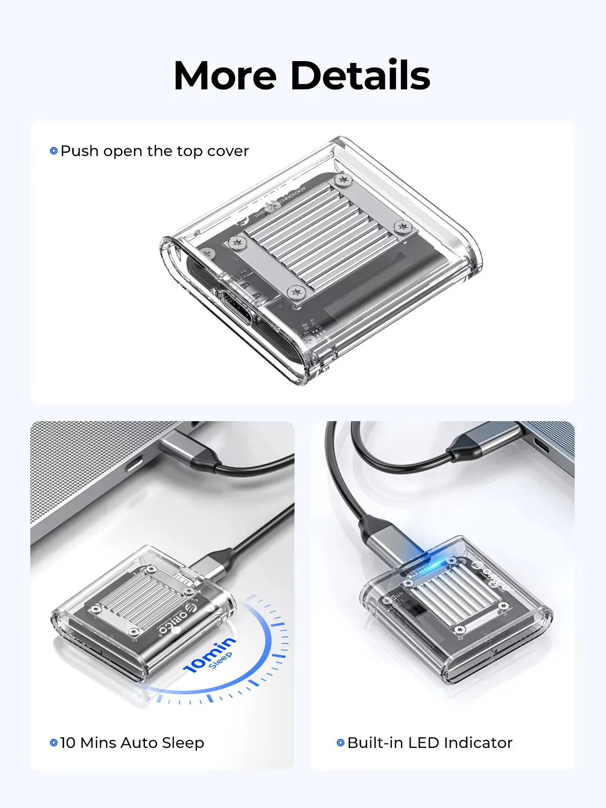 ORICO-NVMe SSD Enclosure Hard Drive Enclosure for PCIe SSD Transparent External Adapter M.2 to USB Type C Mini 2230 M.2 SSD Case 10Gbps