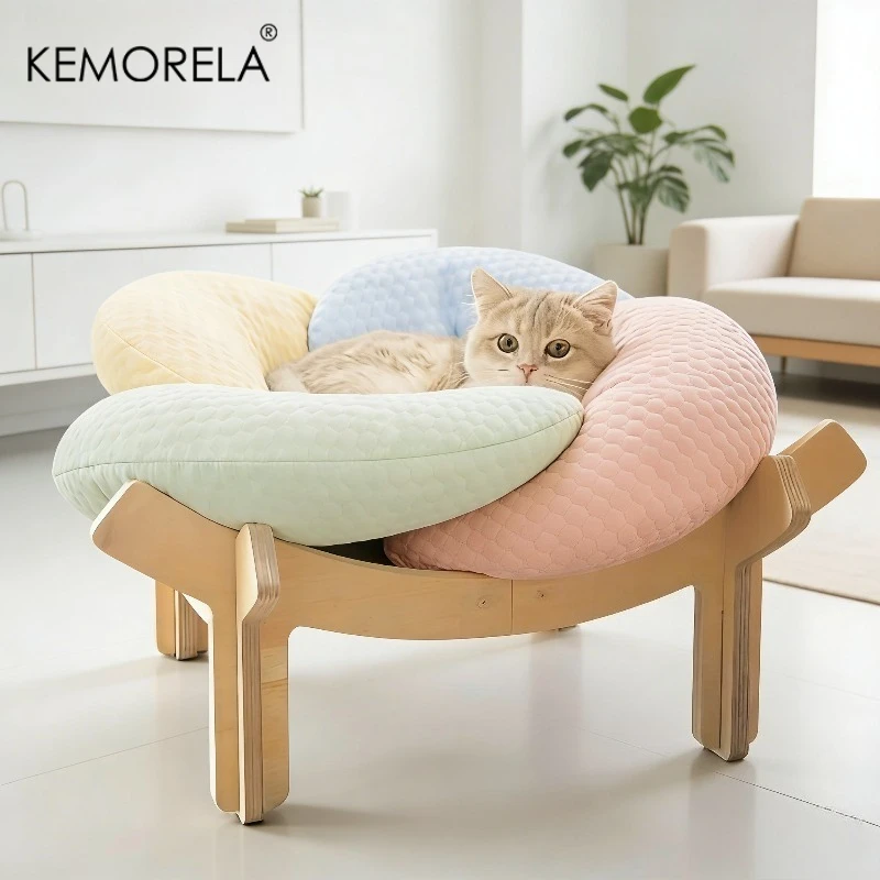 Cuccia rialzata per gatti in legno con cuscino comoda poltrona_voghion.com