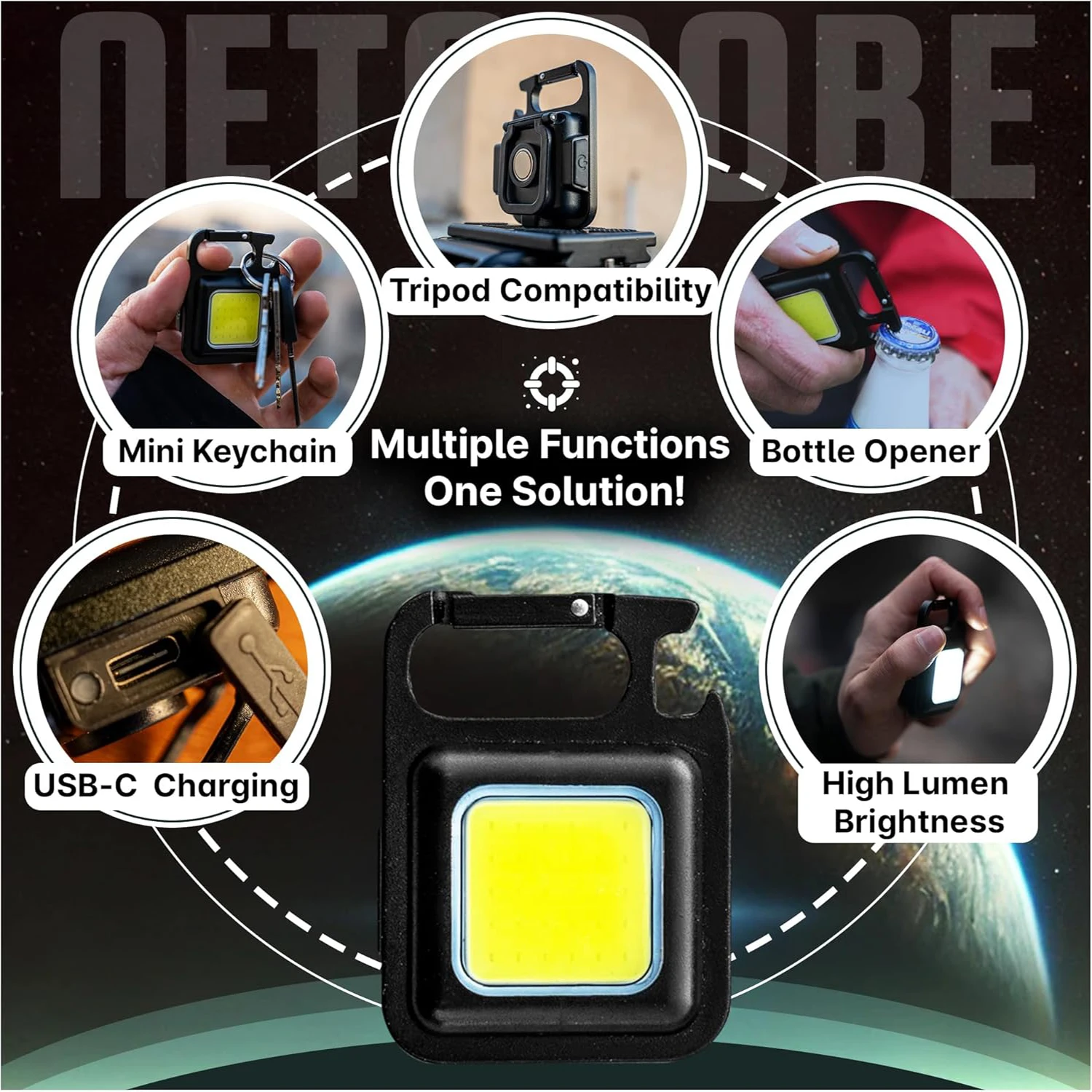 COB LED Mini Keychain Flashlight – 3 Modes, Emergency Light with Magnetic Base,