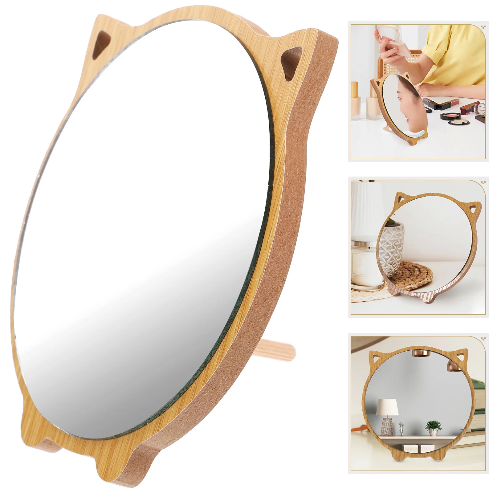 

1PC Wooden Mirror Cat Design Makeup Mirror Bedroom Desktop Mirror Dressing up Mirror for Girls Women