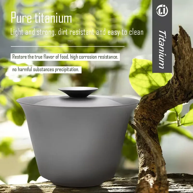 Pure Titanium Sancai Gaiwan Anti-ironing Anti-bacterial Preservation Home Outdoor Portable Tea Infuser Large Tea Bowl 130-180ML
