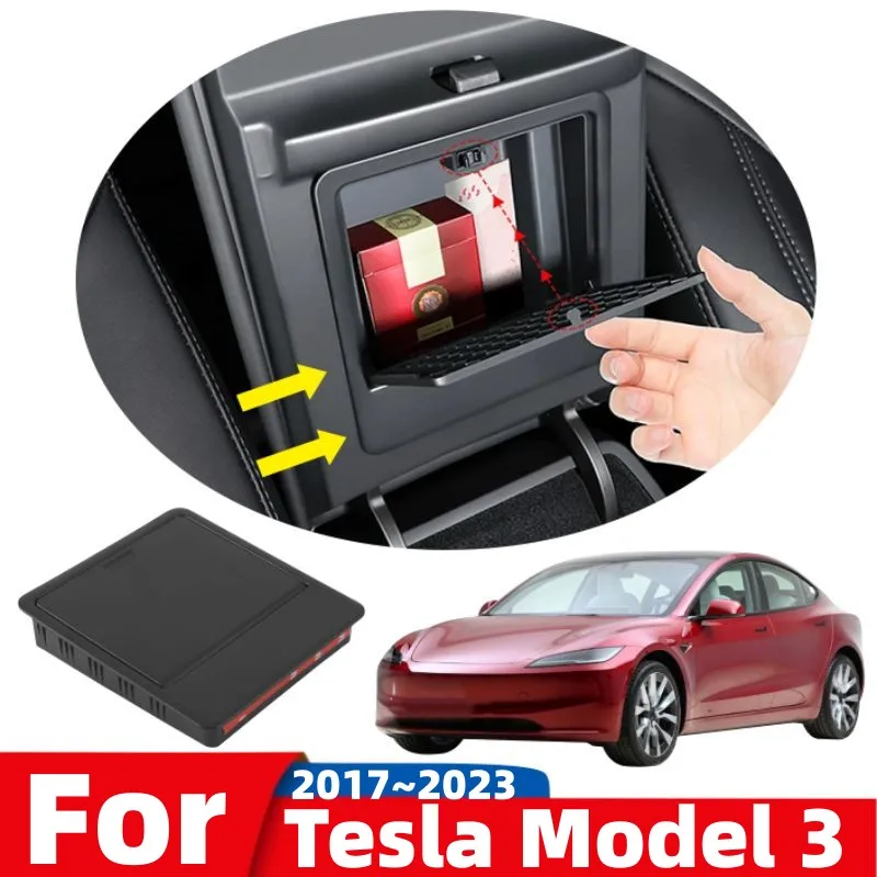 BoxCheer Vassoio Organizer Nascosto Per Tesla Model 3/Y 2021-2023 - Console Centrale Con Scomparto Segreto - ABS Floccato - 5