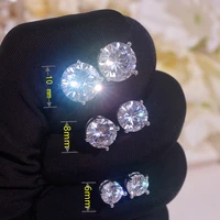 6/8/10mm Classic Silver Color Round White Zircon Stone Stud Earrings for Women Men Wedding Party Earrings Birthday Jewelry Gifts 2