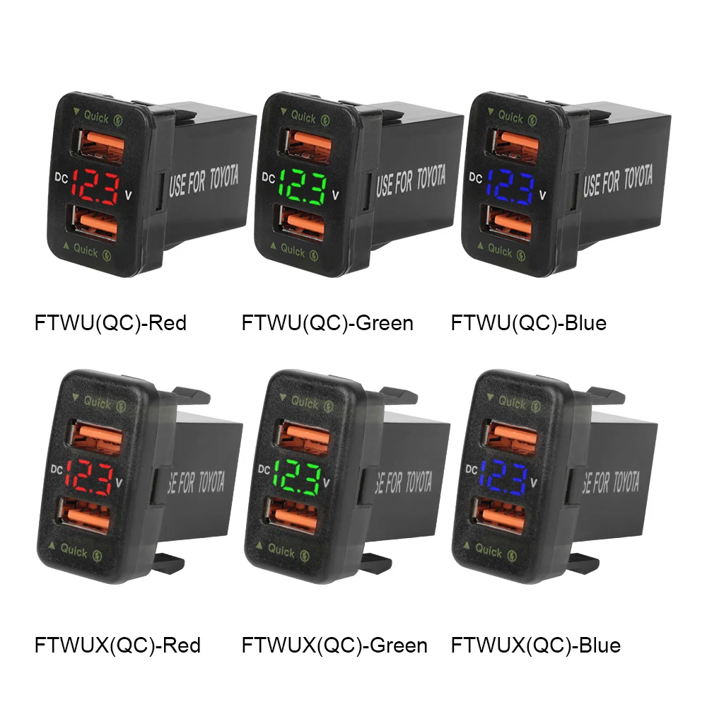 Für Toyota Auto USB Ladegeräte Mit Sicherung Power Adapter QC 3,0 Buchse LED Anzeige Handy Lade Voltmeter Test Zubehör – Detail 9