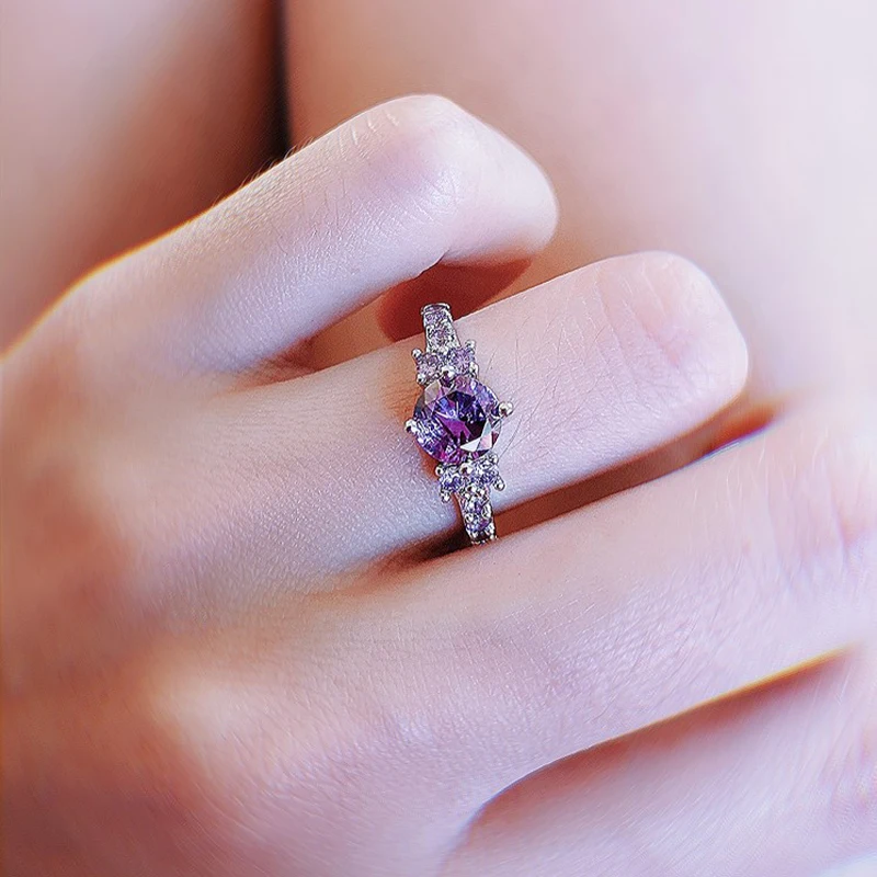 YANHUI Wedding Rings For Women Pure White Gold Color Original Tibetan Silver Simulated Amethyst Gift Jewelry