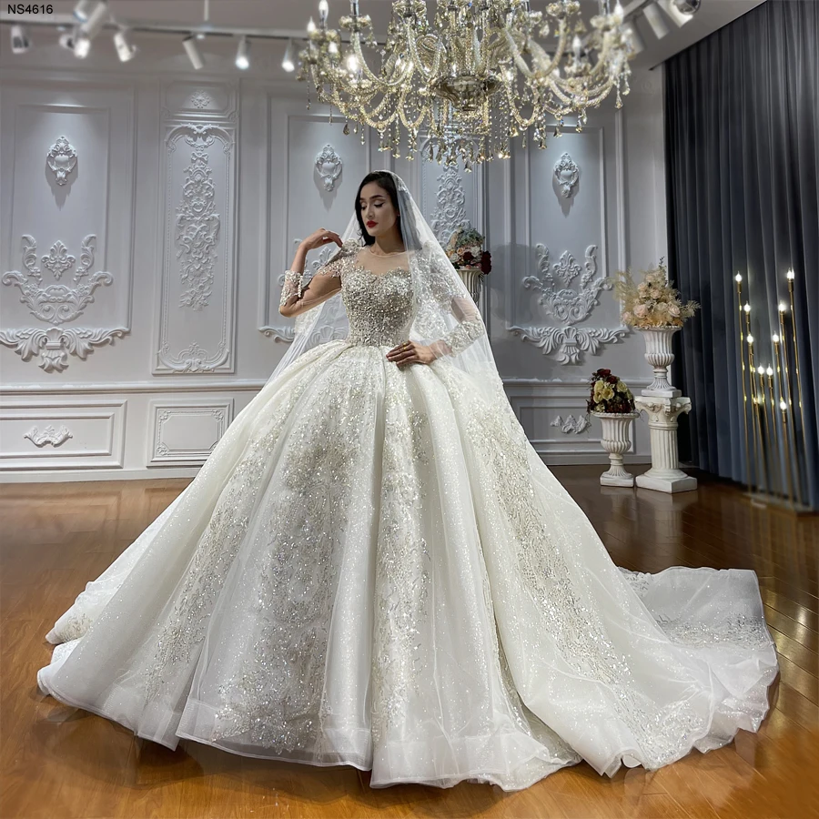 Fabulous Affordable Lace Ball Gowns Long Sleeve Scoop Neck Wedding Dresses,  MW108 – Musebridals