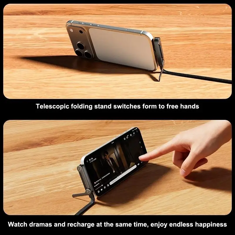 【C】2-IN-1 Type-C Cable Foldable Mobile Phone Holder 240W Fast Charging Data Cable Multifunction Game Phone Bracket Dual PD Cable 4