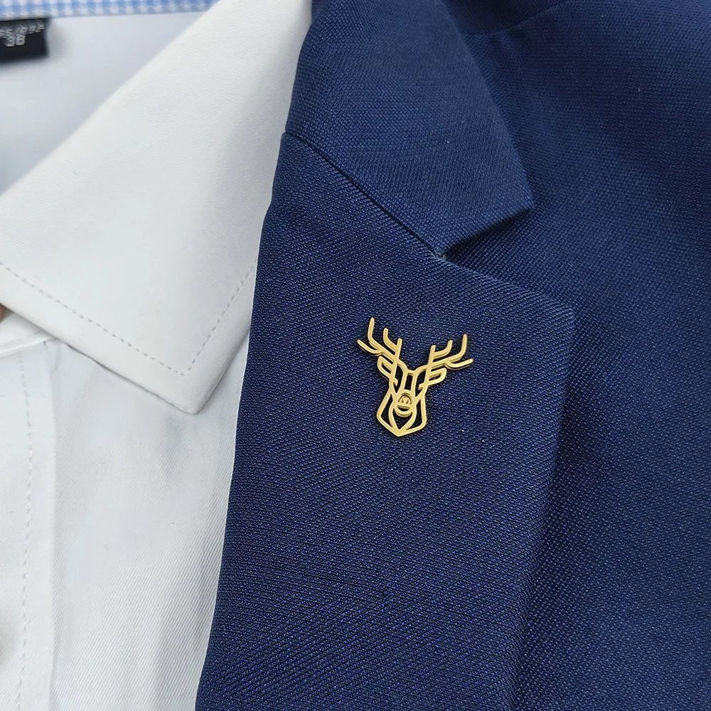 Elegant Deer Head Brooch: Luxury Stainless Steel Animal Lapel Pin