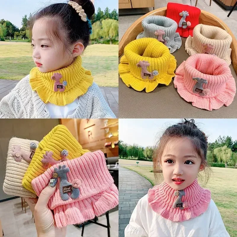 

Baby Knitted Scarf Cartoon Giraffe Ruffle Neck Warmer Girls Kids Accessories Collar Circle Outdoor Winter Warm Scarves