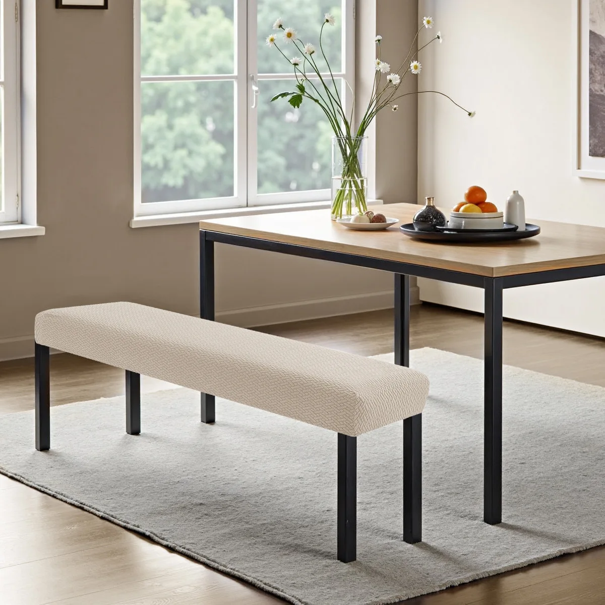 Elegant Stretch Jacquard Dining Bench Slipcover - Washable & Anti-Dust Protector