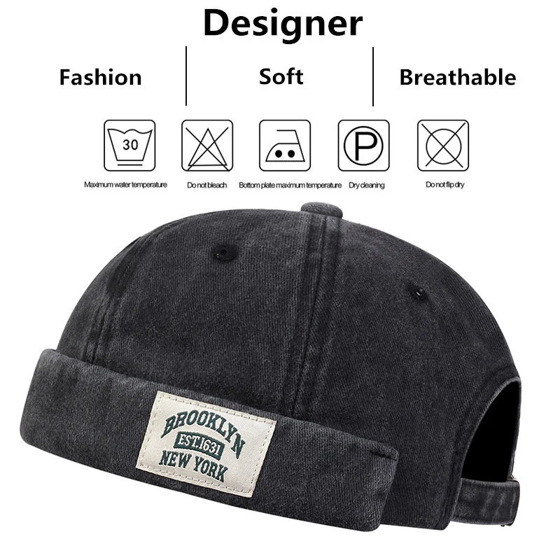 BROOKLYN1631 Label of Cloth Brimless Skullies Cap Beanie Hat Men Street Portable Docker Hats Melon Skin Cap Hip Hop Vintage Caps – Detail 12