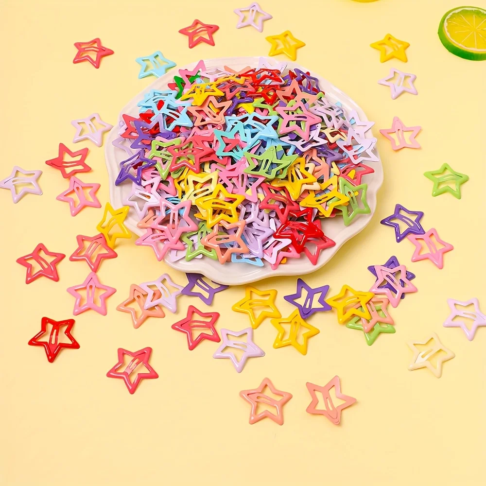 무작위 색상 Y2K 스타일 귀여운 다섯개 별 헤어 클립 50/100개, 소녀들의 일상복에 적합