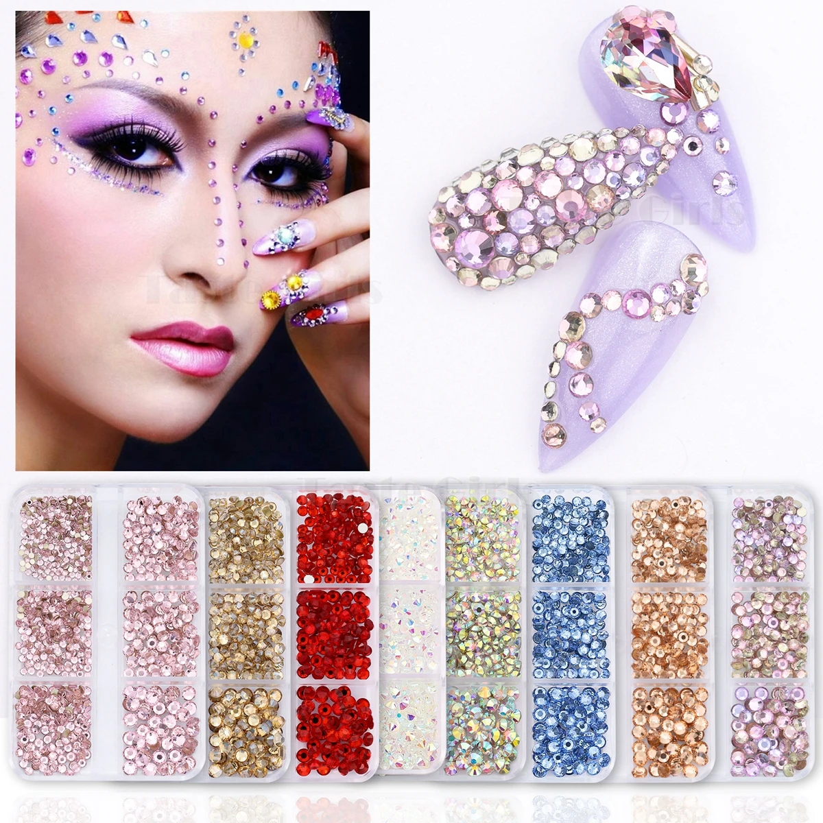 Clear Crystals AB Gold Sliver Mix Sizes Glass 3D Nail Art Rhinestones Beads  Manicures For Nails Art Decorations Flat Back Gems - AliExpress