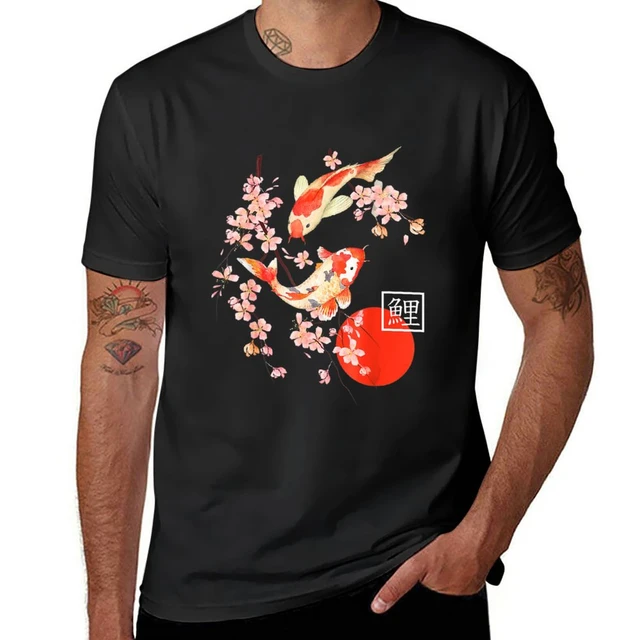 New Cherry Blossom Koi Carp Fish Japanese Sakura T-Shirt plus size t shirts  Oversized t-shirt aesthetic clothes men t shirt - AliExpress