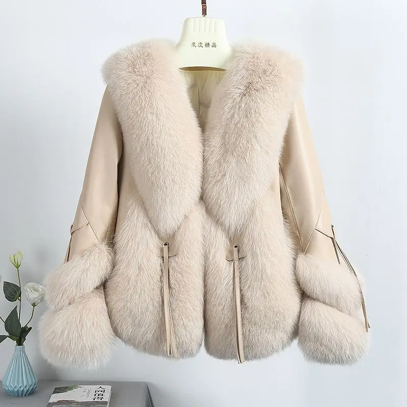 Echter Schaffell Bomberjacke Mit Echtfuchs-Kragen - 100% Schaffell Leder, Größen S Bis 8XL