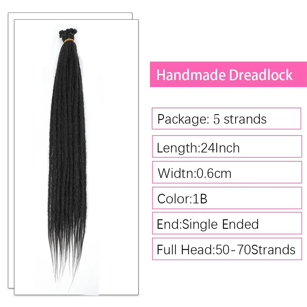 24 Inch Dreadlock Extensions 0.6 cm Width 20 Strands-Natural Black,Soft Hippie SE Dreads Synthetic Loc Extensions for Women 2