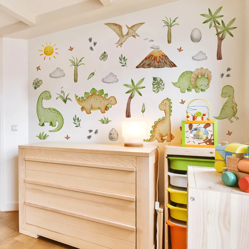 Cartoon Animal Dinosaur Sun Clouds Wall Stickers DIY Kids Room Nursery School Wall Decoration Self-Adhesive Dino Decals