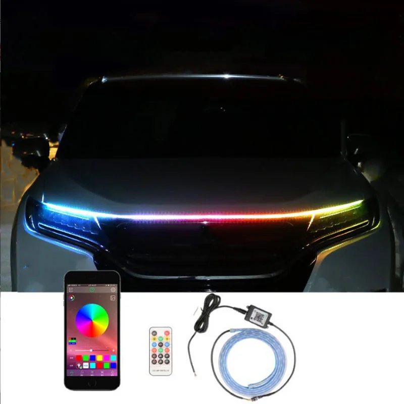 

Car Hood Decorative Lights 12V Led Daytime Running Lights Seven-Color Steering Flow-Through One Daytime Running Lights