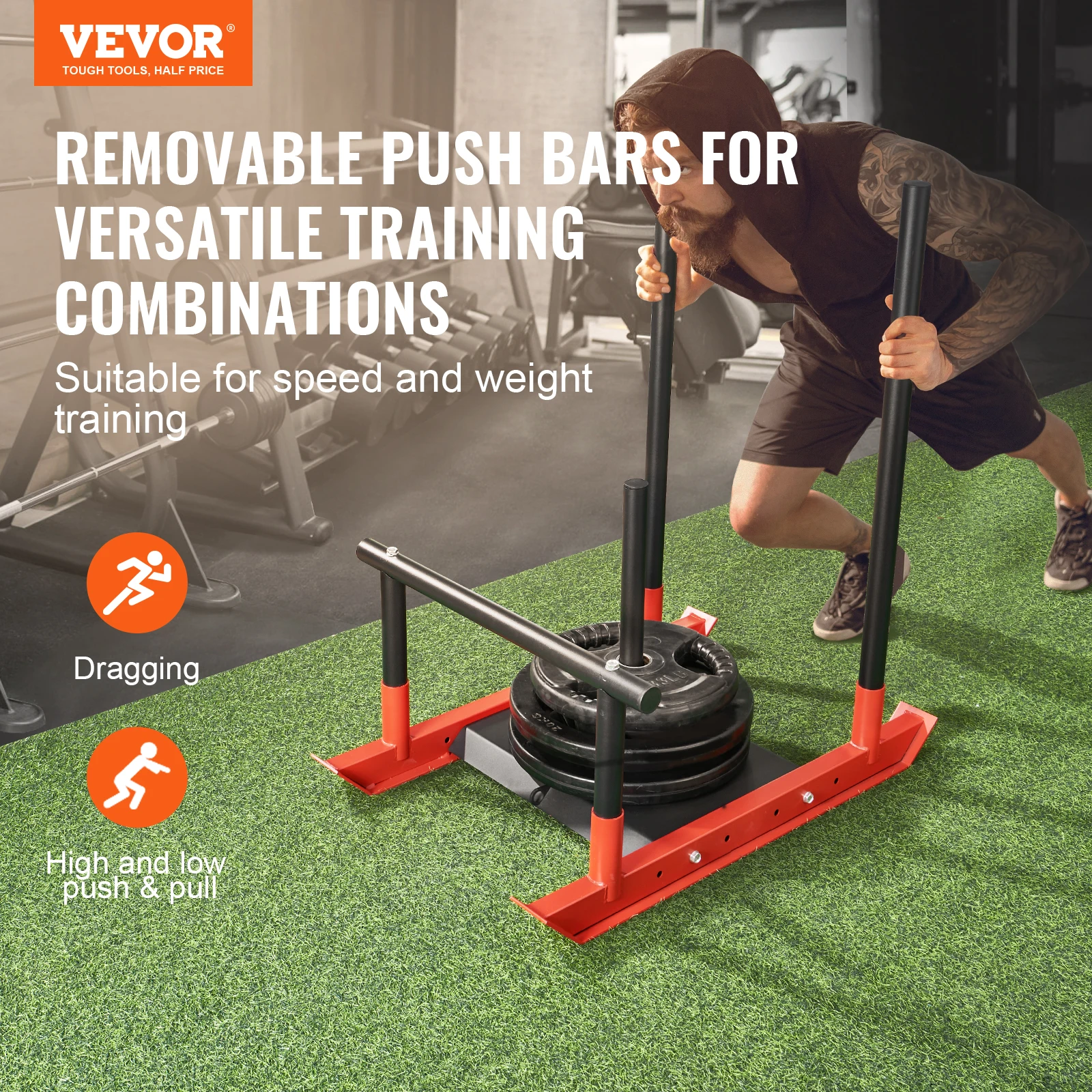 VEVOR Weight Training Sled Pull Push Power Sled with Handle, Fitness Strength Resistance Training, Steel Workout Equipment 2