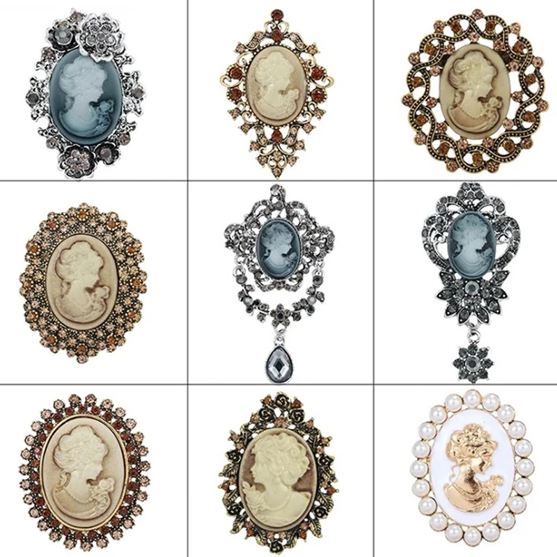 Broche pendentif en cristal avec biscuits pour femme, camée vintage, style victorien, fête de mariage, dame, 1 pièce