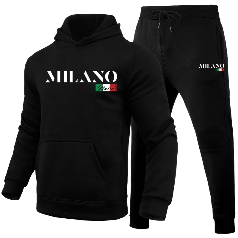 Male Daily Casual Sports Hoodie and Jogger Pants Gym Outfits Home Outdoor Warm Sportswear 2025 Hot Sale Men's Tracksuit 2pcs Set