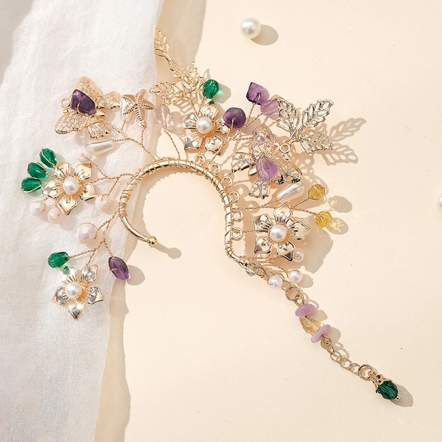 Earring Clips 1PCS Chic Ear Cuff Baroque Leaf Cosplay Fairy Earring Clips for Women Girls Wedding