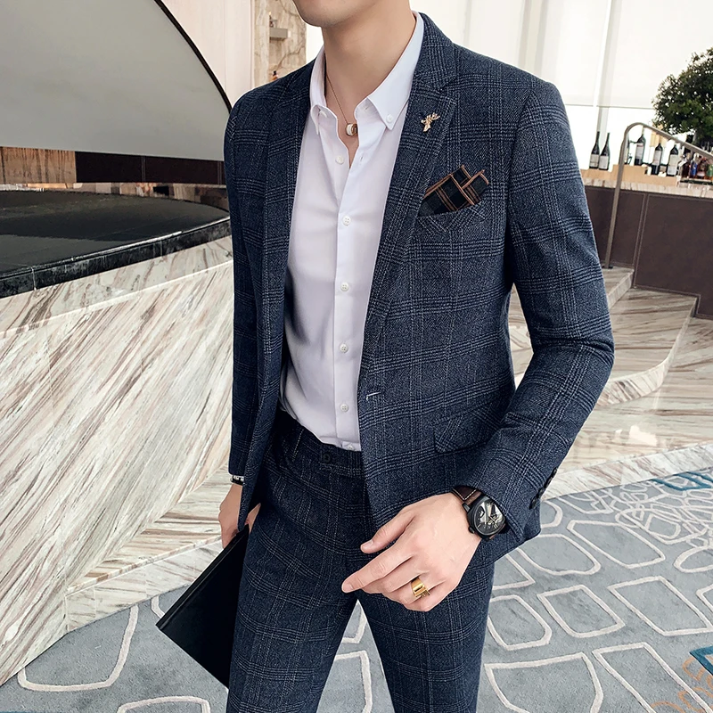 British Style Business Fashion Casual Suit Two-piece (jacket+pants) Spring New Men's Wedding Dress Large Size 6XL 7XL