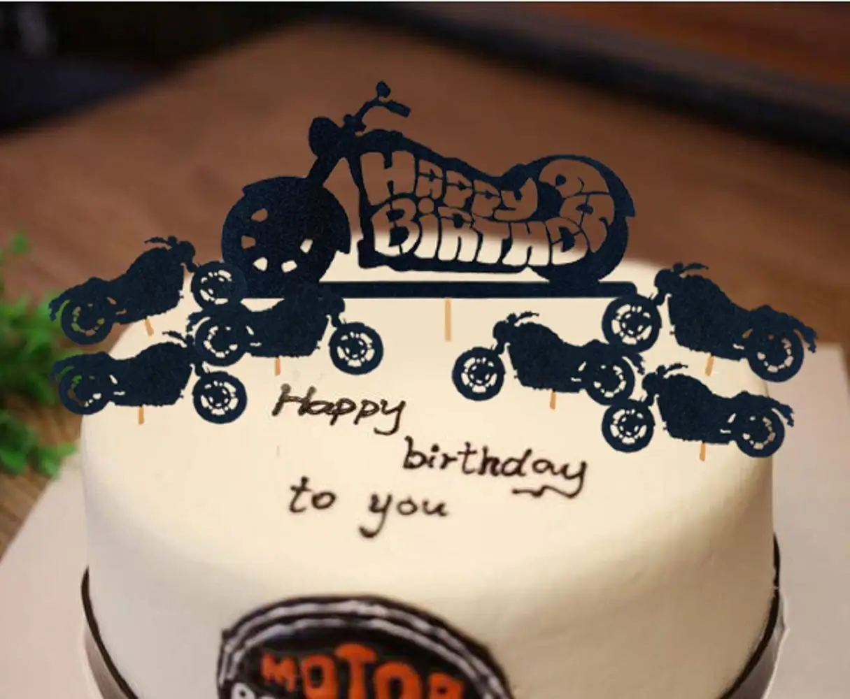 Artczlay Décoration de gâteau d'anniversaire Motif moto Noir Flash Artczlay Décoration de gâteau d'anniversaire Motif moto Noir Flash