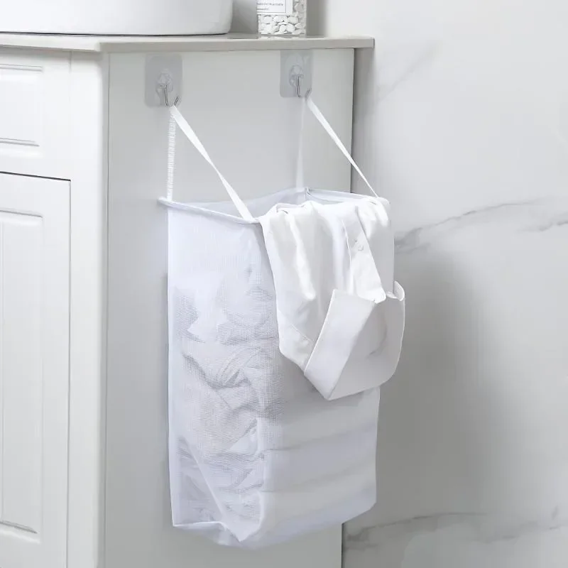 Wall-mounted Dirty Clothes Basket Home Laundry Baskets Bath Storage Bag Bathroom Placement Mesh Organizer 1set