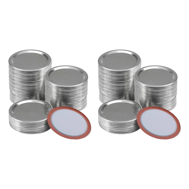 

200 Pcs Regular Mouth 70MM Mason Jar Canning Lids, Reusable Leak Proof Split-Type Silver Lids With Silicone Seals Rings