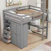 Full Size Loft Bed with Built-in Wardrobe, Desk, Storage Shelves and Drawers, Solid Wood Loft Bed Frame, Wardrobe 1
