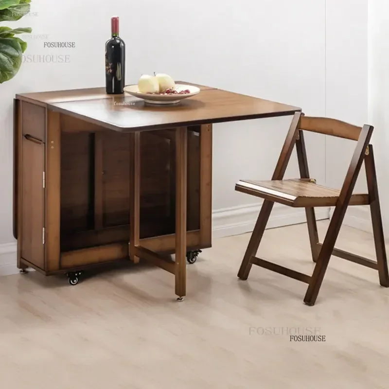 Modern Solid Wood Folding Dining Table Removable Rectangular Dining Table Simple Apartment Wall Home Kitchen Tables
