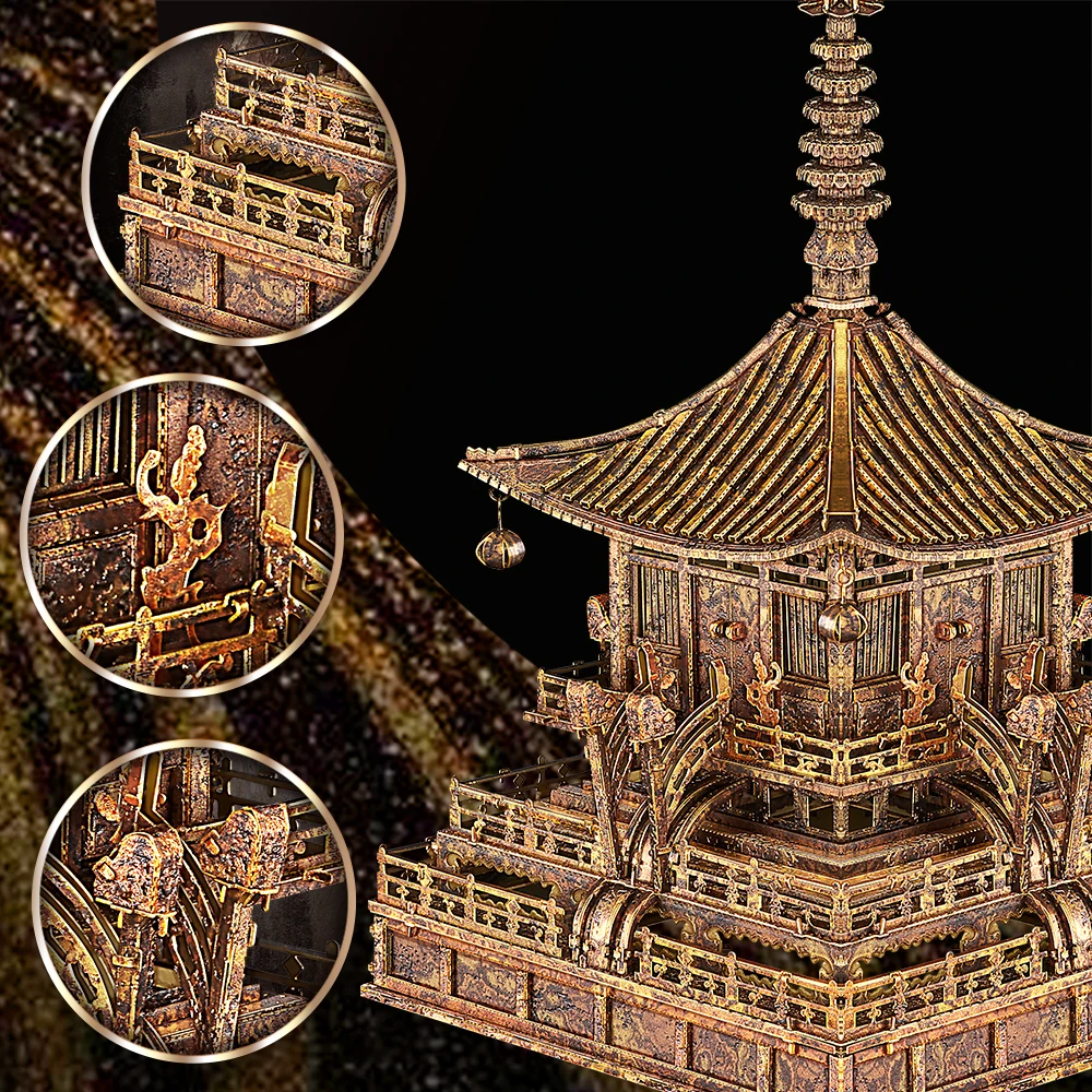 Piececool 3D Metal Model Kits Gilt Bronze Pagoda Building 3d Puzzle DIY Toys Creative Gifts Assembly Jigsaw for Home Decoration 3