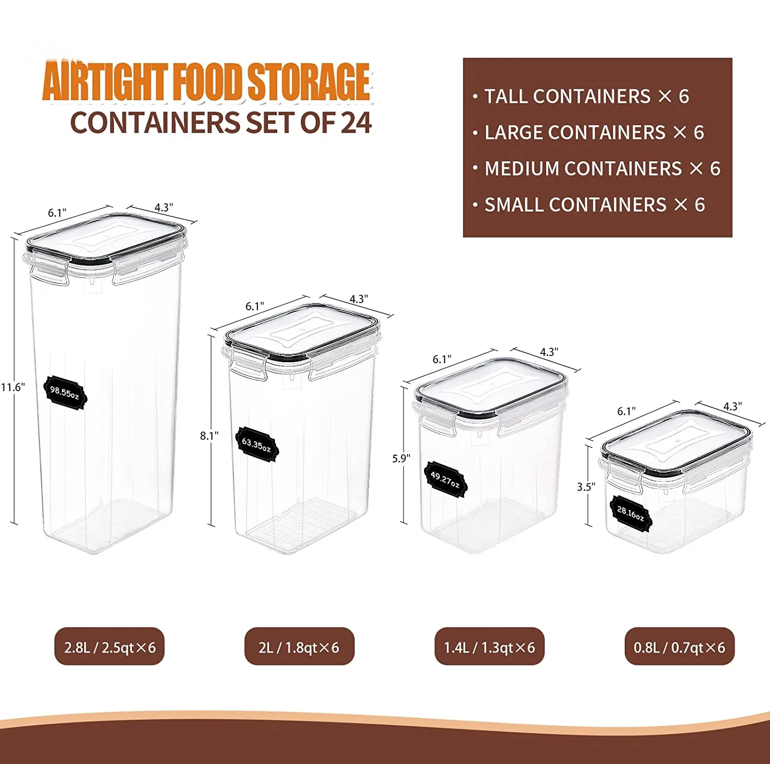 

Airtight Food Storage Containers with Lid - 24 Pack, BPA Free Clear Kitchen Pantry Organizer Jars, Kitchen Storage Boxes - Label