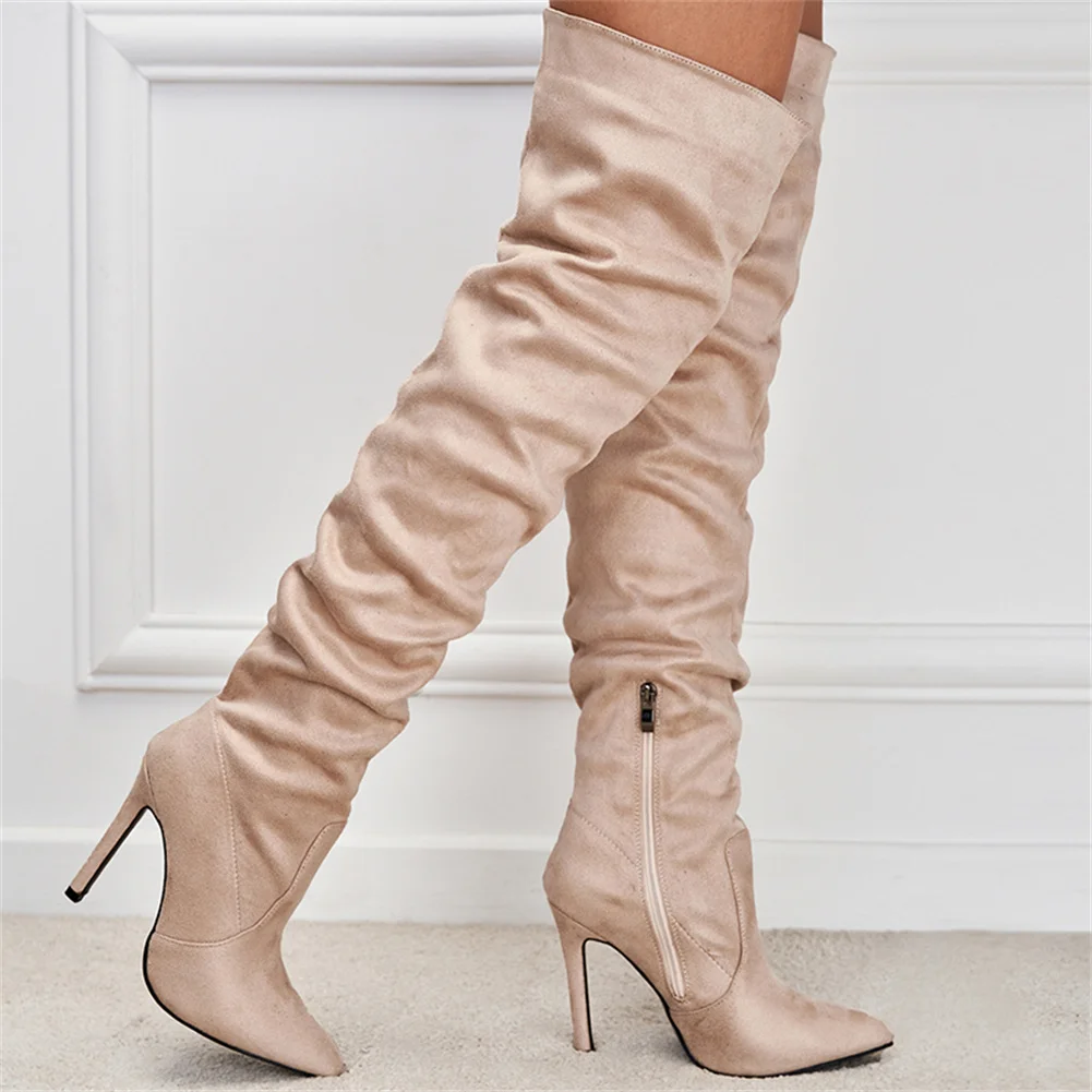 Big Size 42 Brand New Ladies Pointed Toe Thigh High Boots Fashion Zip Thin High Heel women's Boots Party Office Sexy Woman Shoes images - 6