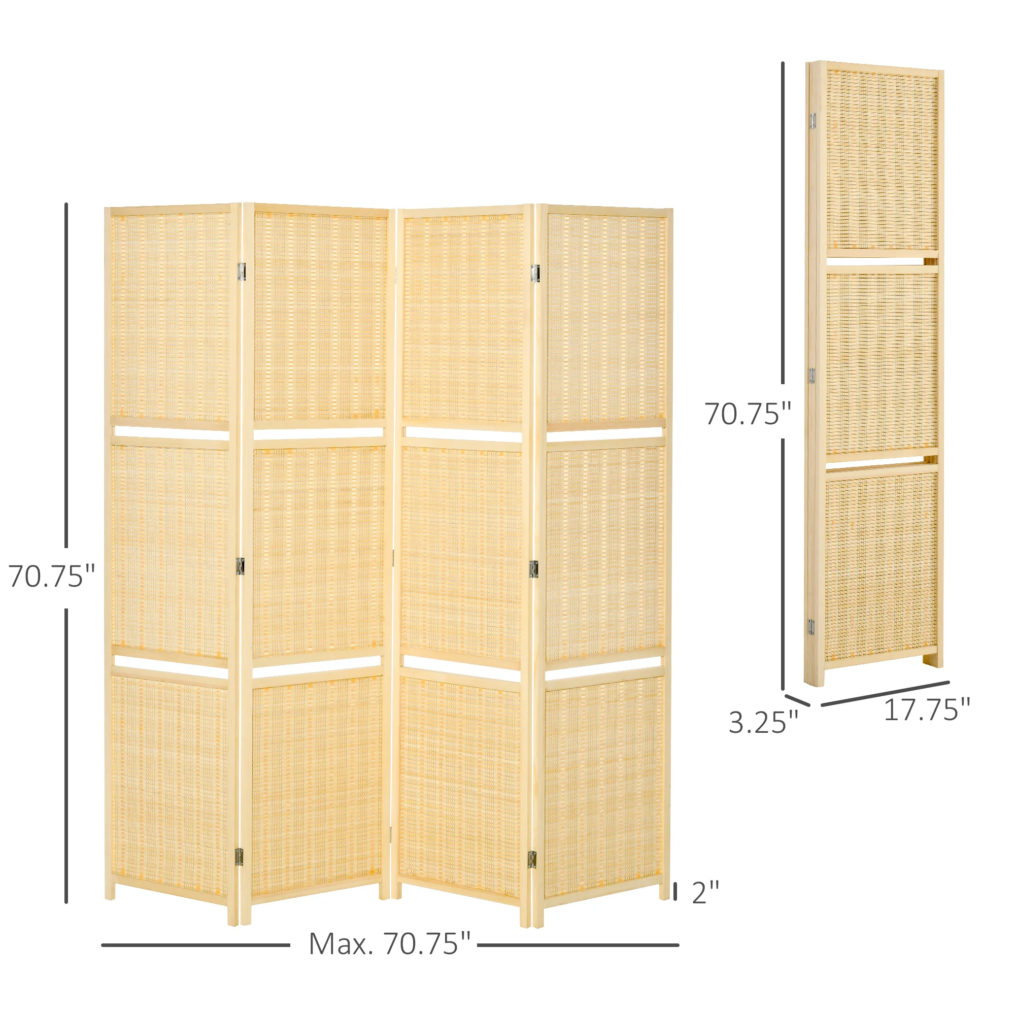 6' Folding Privacy Screen Indoor Room Divider w/ 2 Open Display Shelves, Natural 3