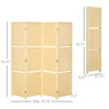 6' Folding Privacy Screen Indoor Room Divider w/ 2 Open Display Shelves, Natural 3
