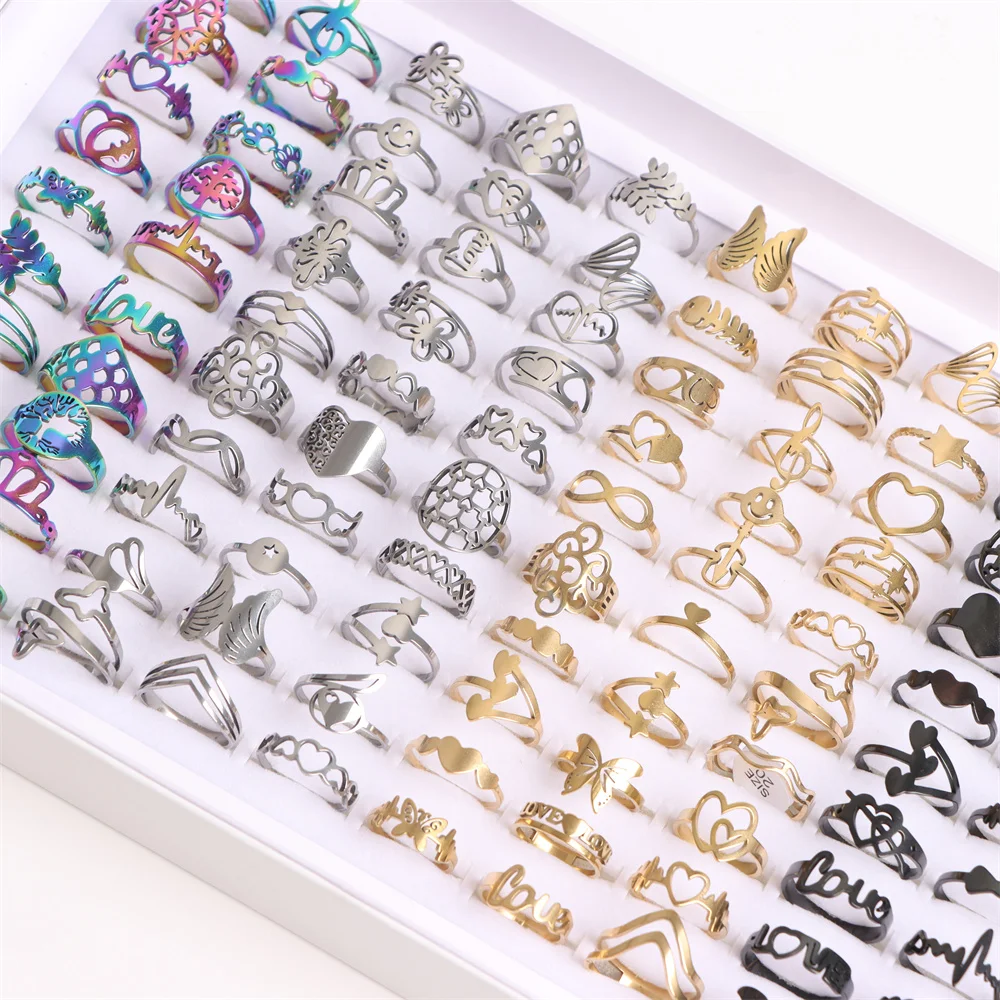10 Teile/los Mode Herz Schlag Strass Edelstahl Ring für Frauen Verlobung Party Schmuck Zubehör Geschenke Mix Größe Stil – Detail 11