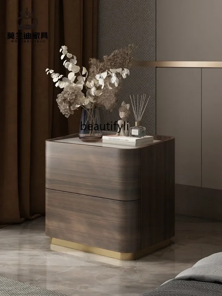 

Italian Walnut-Color Rock Board Bedside Table Bedroom Simple Bedside Locker