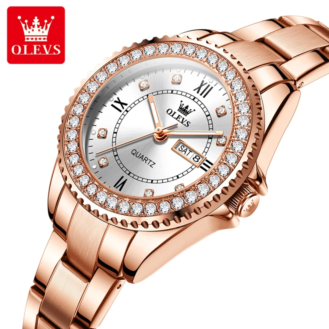 

OLEVS 9993 Fashion Quartz Watch Gift Round-dial Stainless Steel Watchband Week Display Calendar