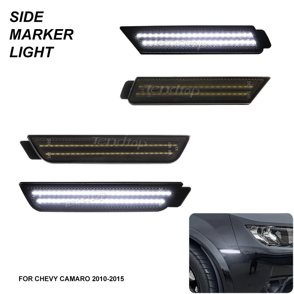 

4PCS White Lights Front Rear Bumper Light LED Flashing Side Marker Lights Mirror Lamp Indicator for Chevrolet Camaro 2010-2015