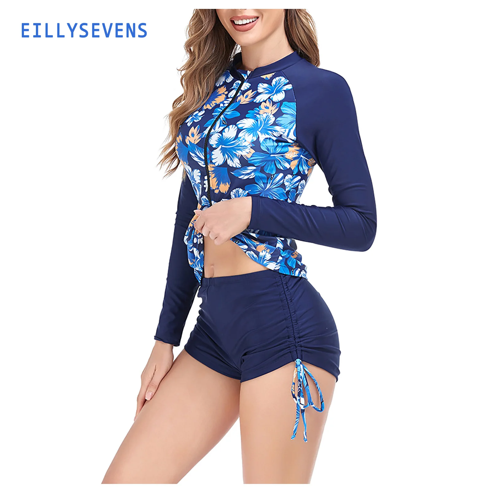 Fashion Women's Swimwear 2023 Push Up Long Sleeve Printed Split Swimsuit Two Piece Suits Bathing