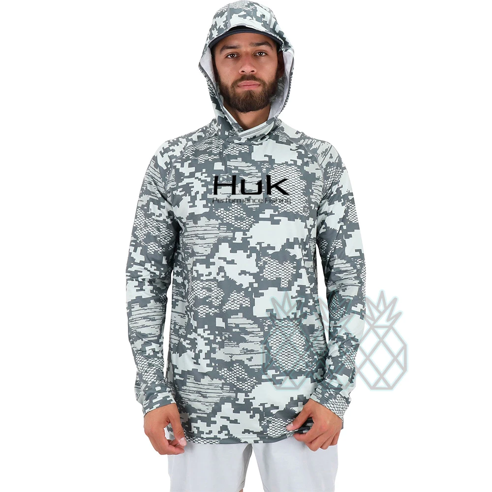 Huk Summer Men Fishing Hoodie Shirts Breathable Long Sleeve Fishing Shirts  Sun Protection Clothes UPF 50+ Camouflage Tops - AliExpress