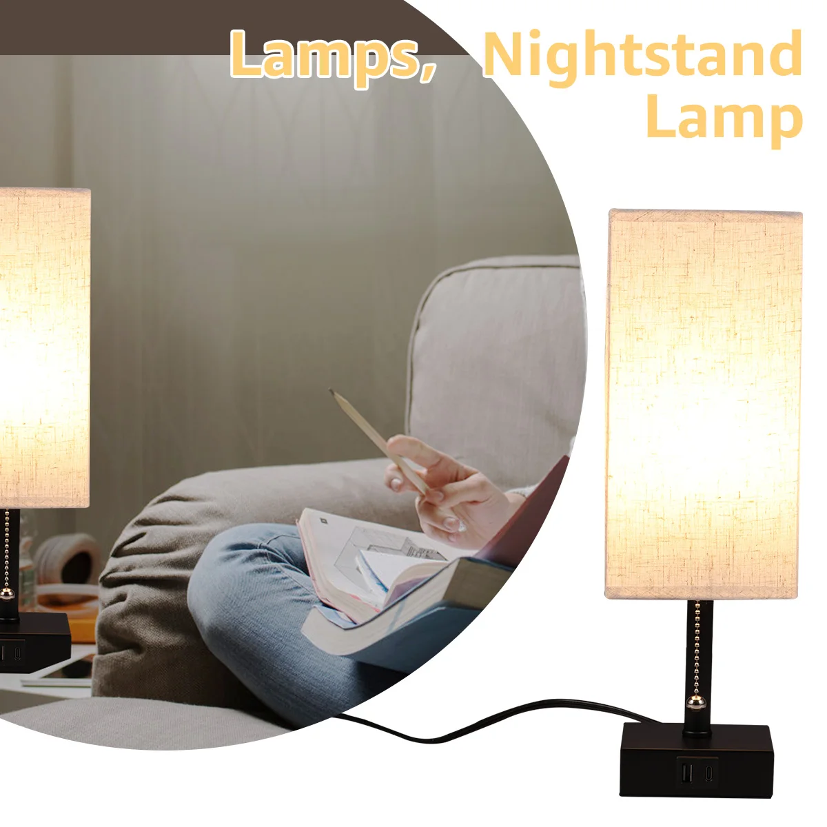 

Bedside Table Lamp Retro Cloth Shade Nightstand Lamps with Iron Base 3 Colors Dimmable Night Lamp Creative Decorative Bedroom