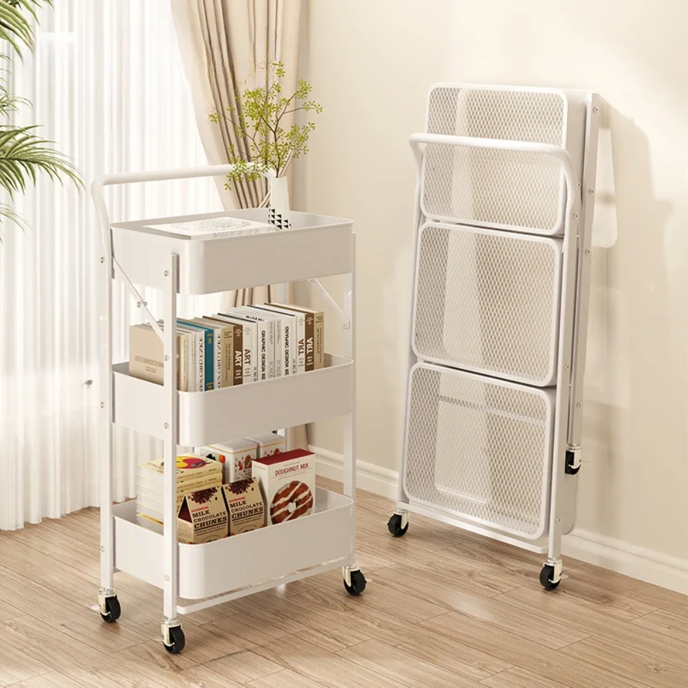 Folding Storage Trolley Kitchen Multi-layer Vegetables Rack Movable Fruits Snacks Storage Cart Household Space-Saving Trolley storage rack,rolling storage cart,folding shopping cart