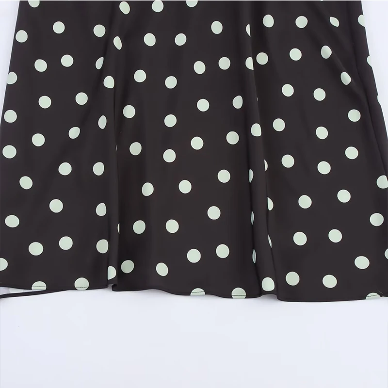 2025 Polka Dot Printed Long Dresses Chic Fashion Backless Dress Hanging Collar Midi Dresses For Women Pleated Summer Dress