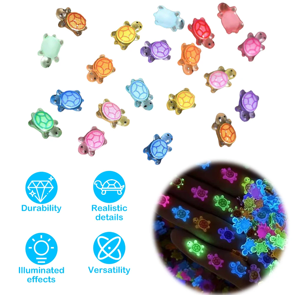 100Pcs Luminous Mini Resin Turtles Mini Resin Animals Sea Turtles Figurines for Fairy Garden Micro Landscaping Decoration